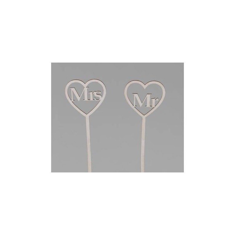 PICK CUORE LEGNO BIANCO MR MRS 12pz