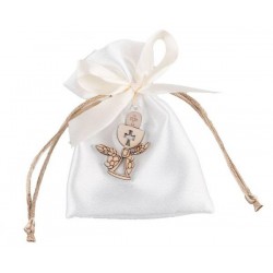 SACCHETTO C/CALICE COMUNIONE LEGNO H.11cm BIANCO 12pz