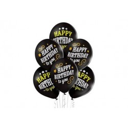 PALLONCINI LATTICE 12'' 30cm HAPPY BIRTHDAY BLACK 6pz