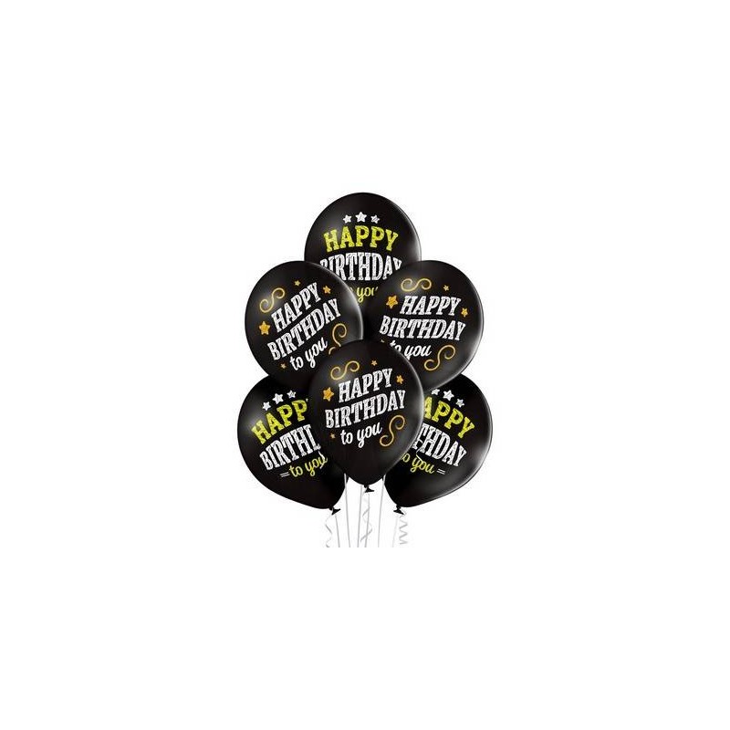 PALLONCINI LATTICE 12'' 30cm HAPPY BIRTHDAY BLACK 6pz