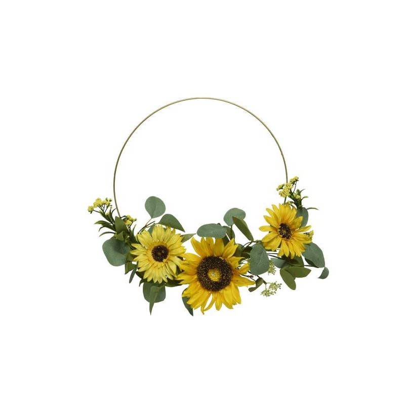 CERCHIO METALLO CON GIRASOLI E FOGLIE ø40cm