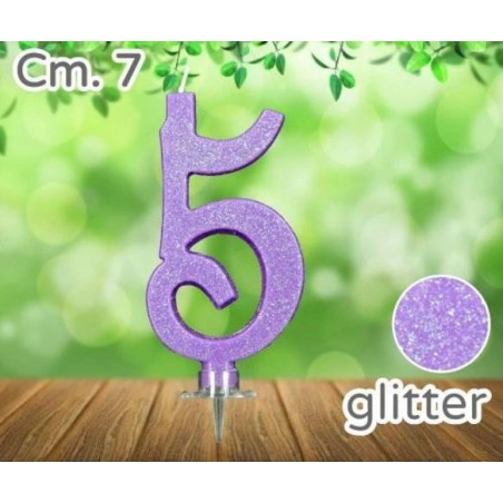 CANDELINA NUMERO 5 LILLA GLITTER 7cm