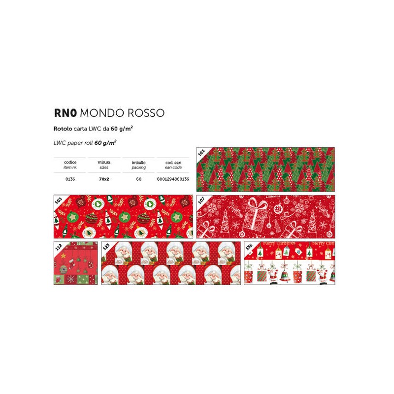 CARTA REGALO ROTOLO 0,7x2mt ASS. NATALE MONDO ROSSO