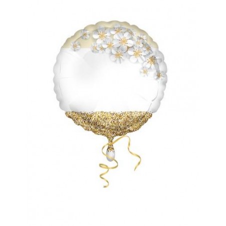 PALLONE MYLAR TONDO 18'' 45cm PERSONALIZZABILE GLITTER ORO