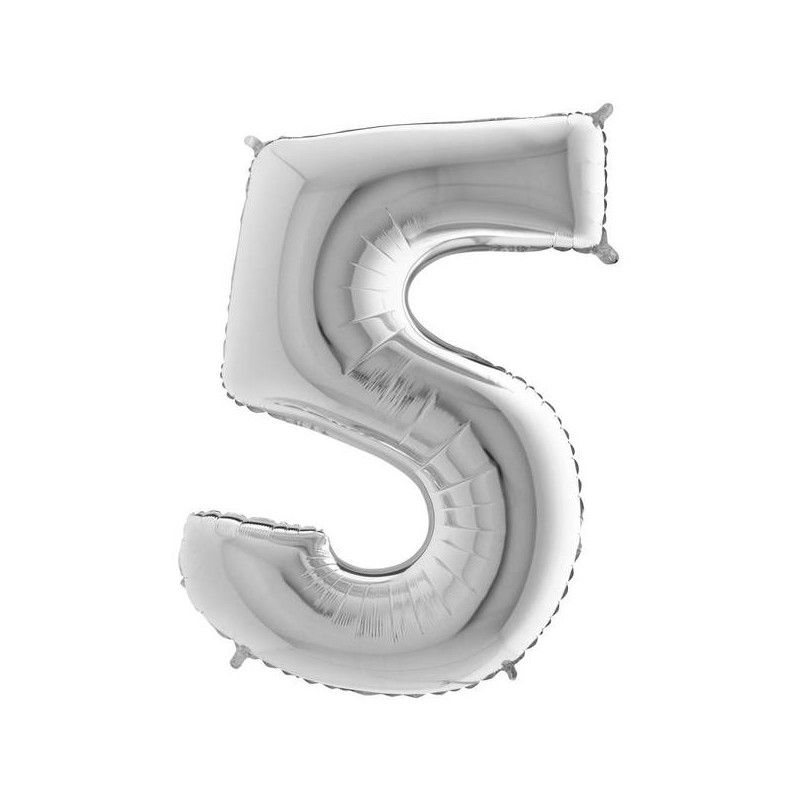 PALLONE NUMERO 5 MYLAR 66cm 26 ARGENTO