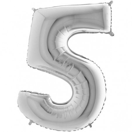 PALLONE NUMERO 5 MYLAR 66cm 26 ARGENTO
