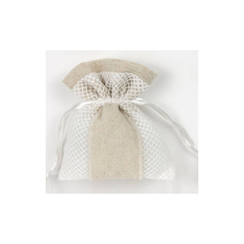 SACCHETTO RETE E LINO CON TIRANTE 11,5x9cm 12pz