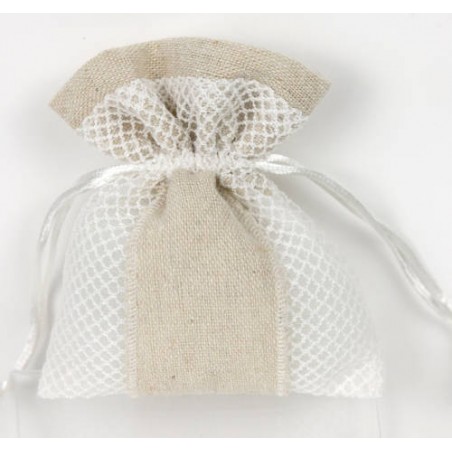 SACCHETTO RETE E LINO CON TIRANTE 11,5x9cm 12pz