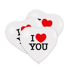 PALLONCINI LATTICE CUORE BIANCO STAMPA NERA/ROSSA I LOVE YOU 17 43cm 10pz