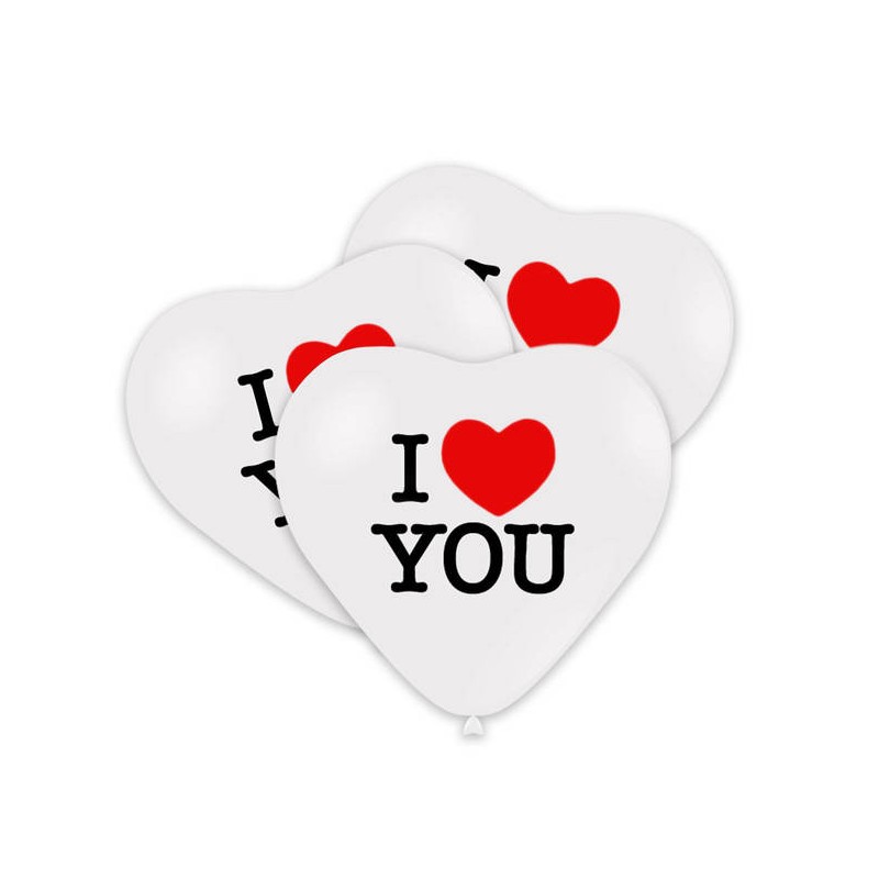 PALLONCINI LATTICE CUORE BIANCO STAMPA NERA/ROSSA I LOVE YOU 17 43cm 10pz