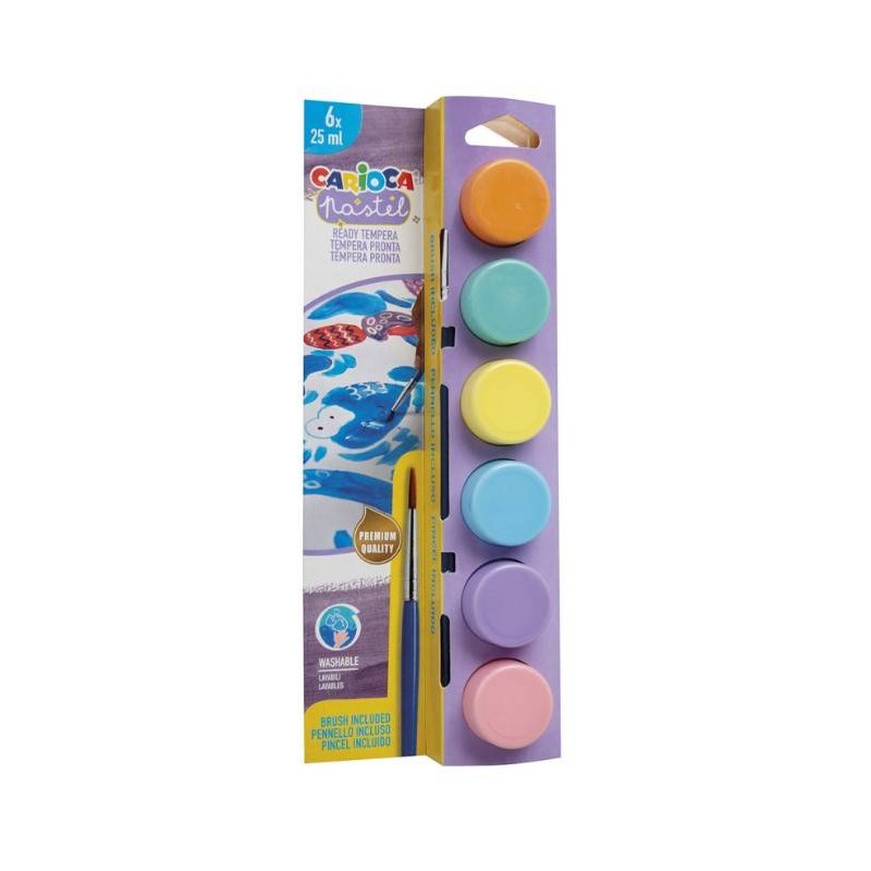 TEMPERA PASTEL IN VASETTO 25ml CON PENNELLO CARIOCA 6pz