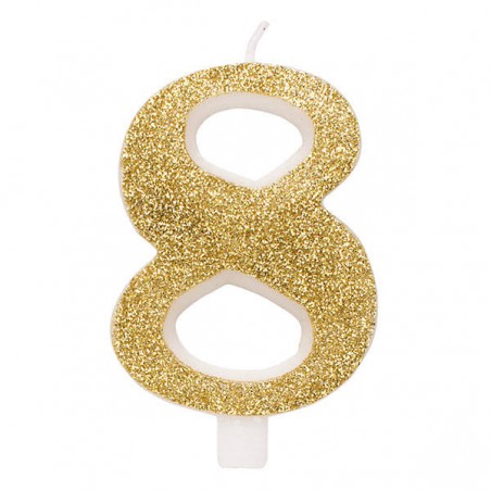 CANDELINA NUMERO 8 GLITTER ORO 9,5cm