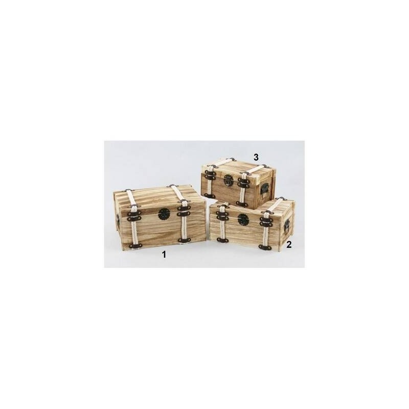 BAULE IN LEGNO NATURALE C/CORDE BIANCHE 2/3 37x25x18