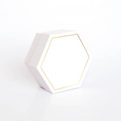 SCATOLA ESAGONALE C/DIVISORE INT. DUE SCOMPARTI 8x8x4cm 10pz ORO/BIANCO