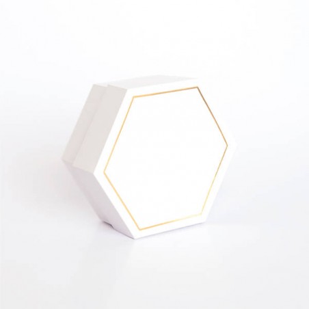 SCATOLA ESAGONALE C/DIVISORE INT. DUE SCOMPARTI 8x8x4cm 10pz ORO/BIANCO