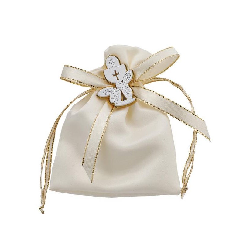 SACCHETTO ECRU 9x12cm C/APPLICAZIONE CALICE 12pz