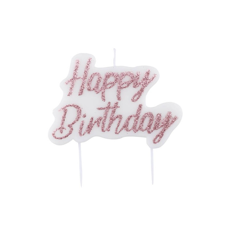 CANDELINA GLITTER ROSEGOLD HAPPY BIRTHDAY 8x6cm