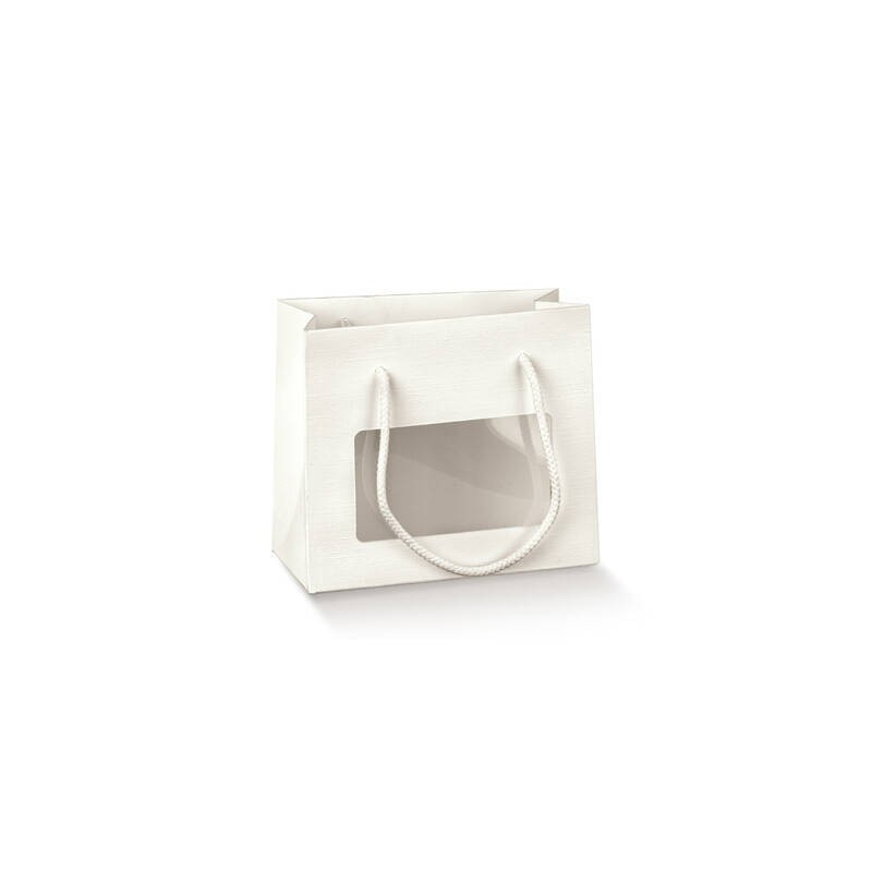 SHOPPER IN CARTA C/CORDINI E FINESTRA 16x8x14cm FIBRA BIANCO