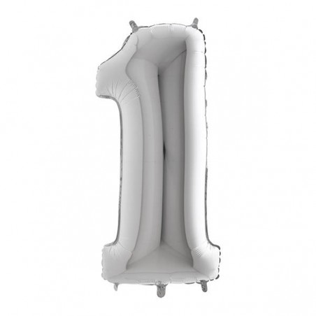PALLONE NUMERO 1 MYLAR 102cm 40 ARGENTO