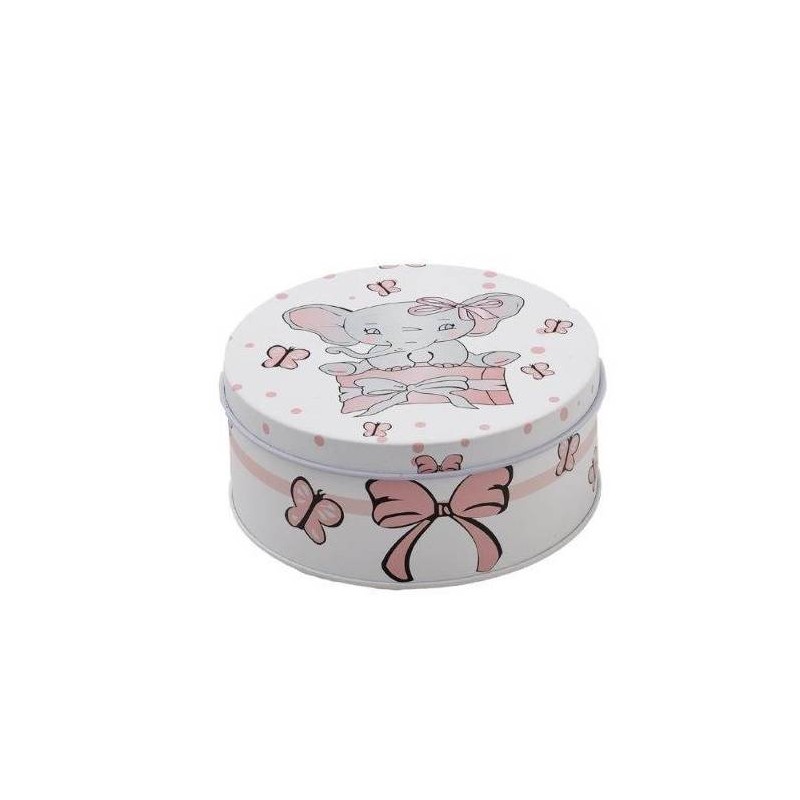 SCATOLA SMALL LATTA C/ELEFANTE GIRL ø6,5x4,5h  ROSA 6 PEZZI