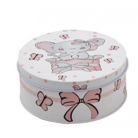 SCATOLA SMALL LATTA C/ELEFANTE GIRL ø6,5x4,5h  ROSA 6 PEZZI