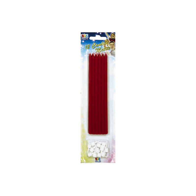 CANDELE MATITE C/SUPPORTO 15cm ROSSO 12pz