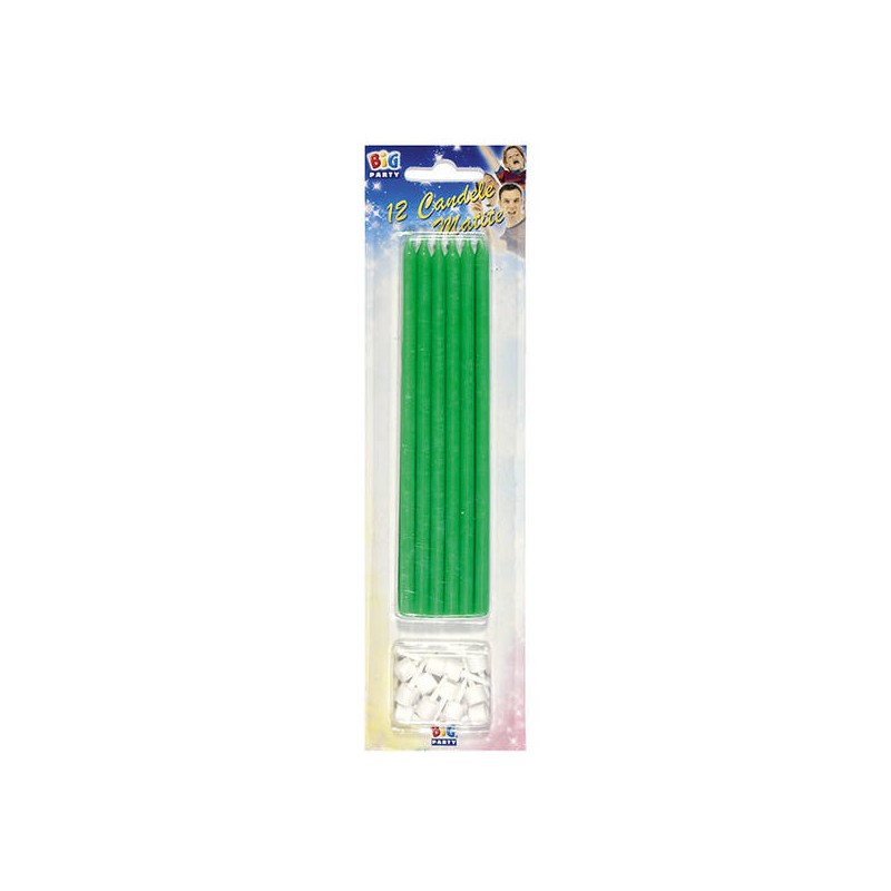 CANDELE MATITE C/SUPPORTO 15cm VERDE 12pz