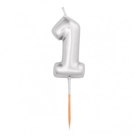 CANDELINA NUMERO 1 METAL ARGENTO 8cm