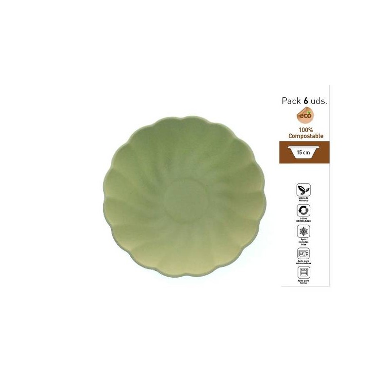 PIATTI FONDI CONCHIGLIA COMPOSTABILI TONDI ø15cm VERDE 6pz