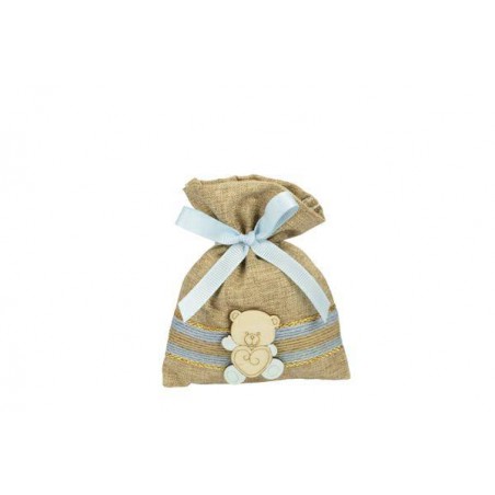 SACCHETTO YUTA ORSETTO CELESTE 10x13cm 10pz