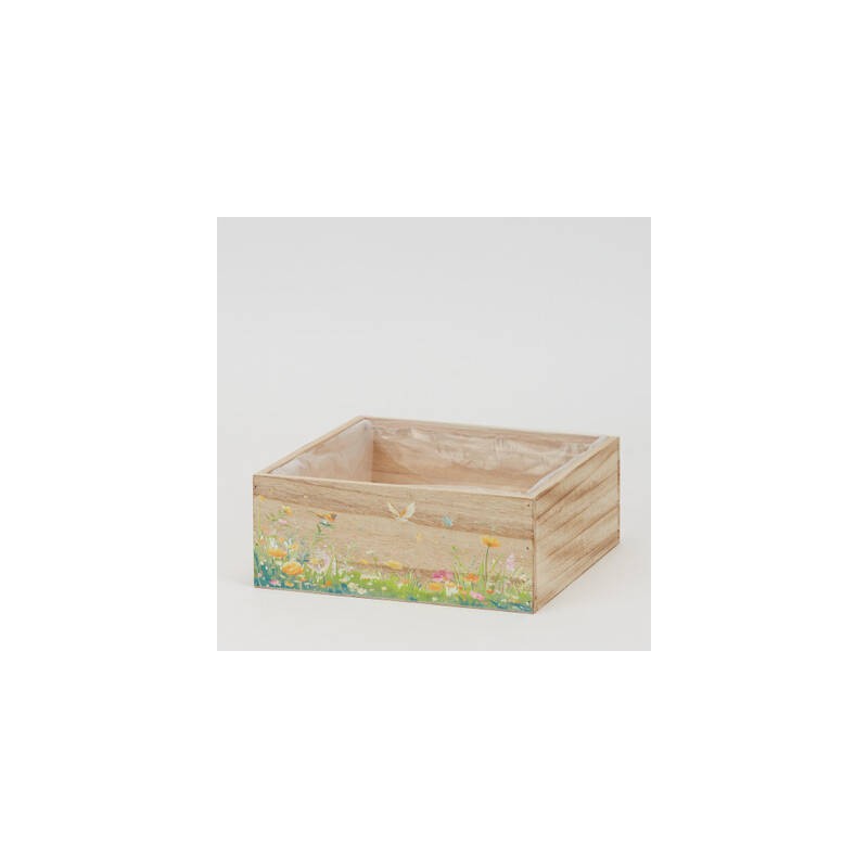 PORTAVASO IN LEGNO QUADRATO 24x24x9cm FIORI