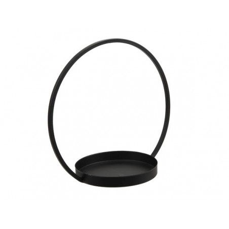 PORTA CANDELE METALLO NERO CON BASE E CERCHIO 24,5x14x35cm