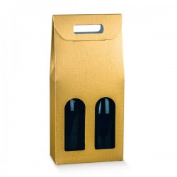 SCATOLA 2 BOTTIGLIE C/MAN. E FIN. 18x9x38,5cm FIBRA ORO