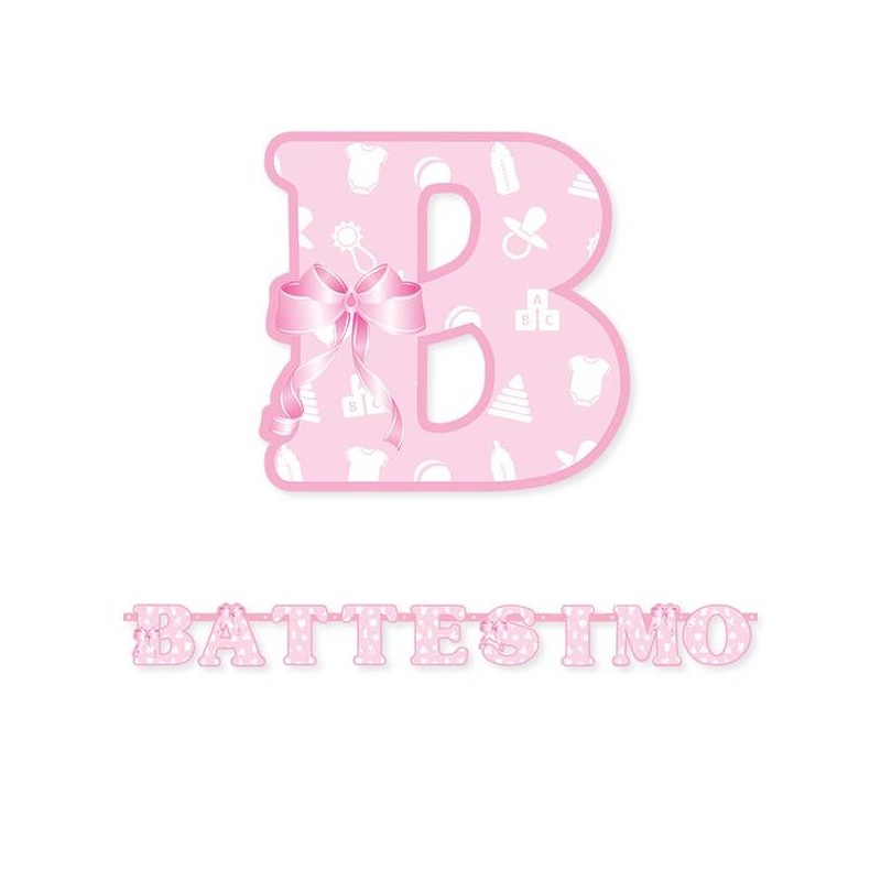 FESTONE SCRITTA BATTESIMO ROSA cm15x1,40mt
