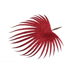 FOGLIA PALMA ROSSA GLITTER SU CLIP 27x25cm 6pz