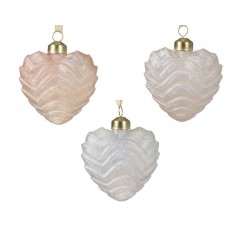 SOGGETTO CUORE VETRO 3ass.PERLA AVORIO ROSA 8cm 1pz
