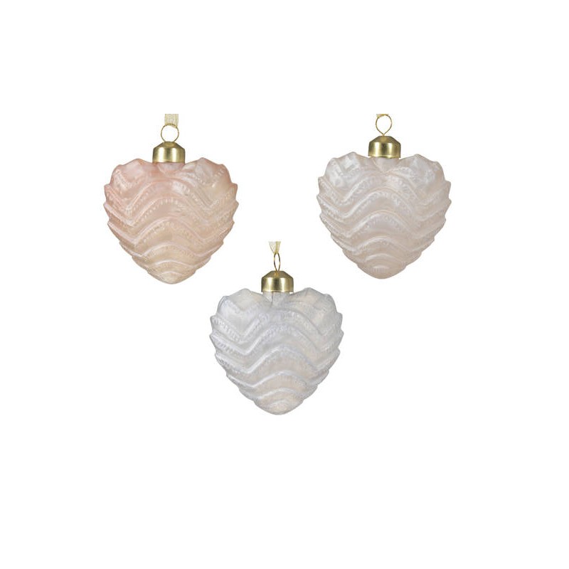 SOGGETTO CUORE VETRO 3ass.PERLA AVORIO ROSA 8cm 1pz