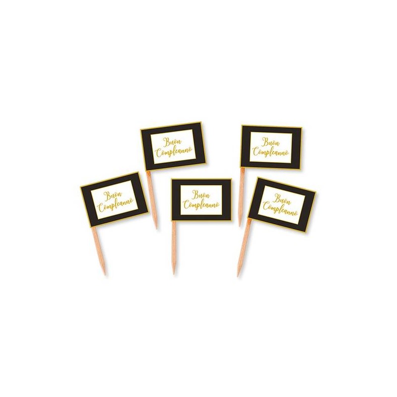 PICKS BUON COMPLEANNO CHIC NERO 25pz