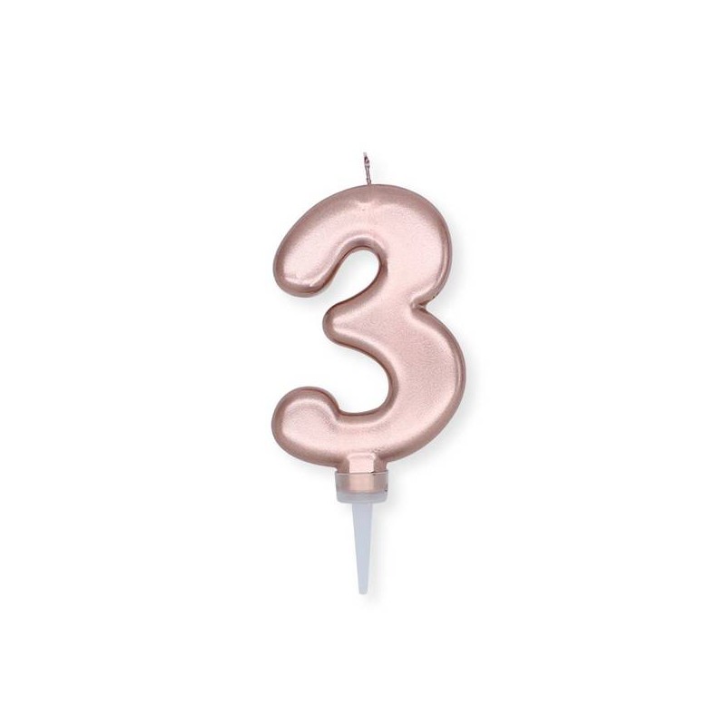 CANDELINA NUMERO 3 ROSE GOLD METAL 10cm