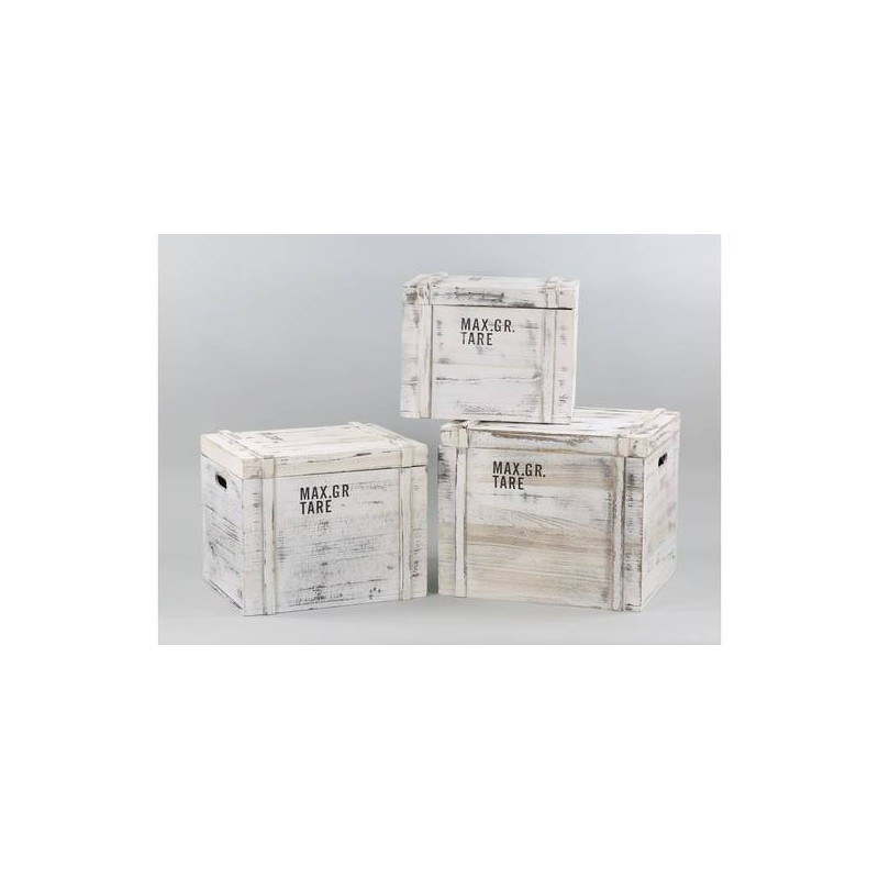 BAULE LEGNO RETTANGOLARE SBIANCATO CON SCRITTA 55x45xH45 1/2