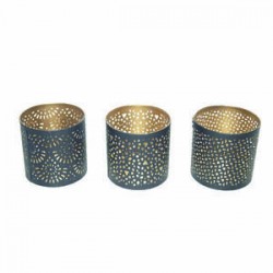 BICCHIERE TEALIGHT NERO ORO METALLO TRAFORATO 6cm 3 ass