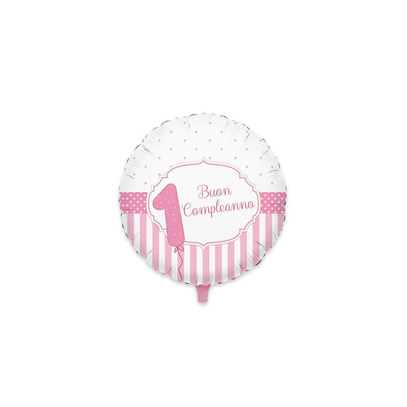 PALLONE MYLAR 45cm PRIMO COMPLEANNO ROSA