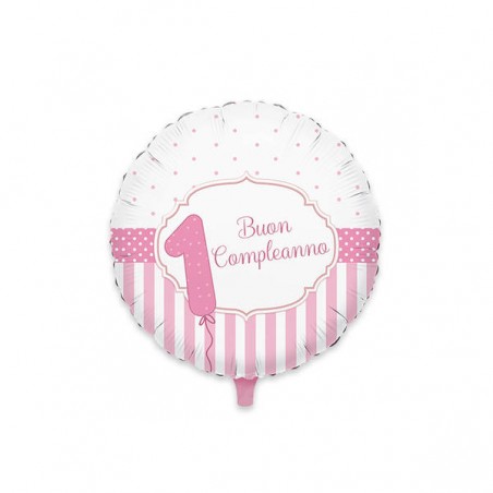 PALLONE MYLAR 45cm PRIMO COMPLEANNO ROSA