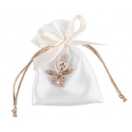 SACCHETTO C/CALICE COMUNIONE LEGNO H.11cm BIANCO 12pz