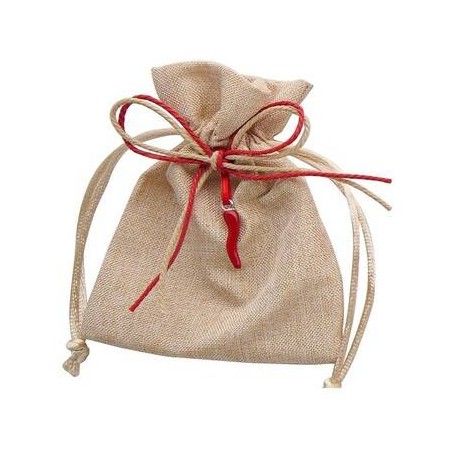 SACCHETTO NATURAL 9x12cm C/CORNO ROSSO 12pz