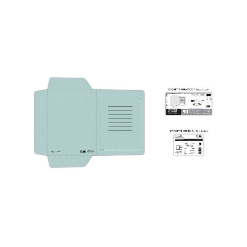 CARTELLA PORTADOCUMENTI ECO 3 LEMBI 245x330mm 180gr VINTAGE AZZURRO FSC 50pz