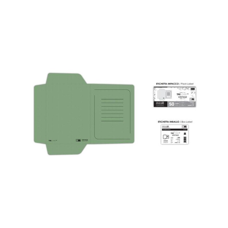CARTELLA PORTADOCUMENTI ECO 3 LEMBI 245x330mm 180gr VINTAGE VERDE FSC 50pz