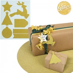 TAGS GLITTER ORO C/NASTRINO 14pz 2 FOGLI