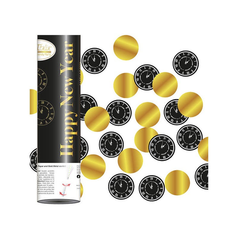 CANNONE SPARACORIANDOLI HAPPY NEW YEAR ORO/NERO 20cm