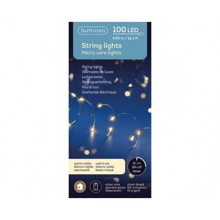 MICRO LED 100 LUCI 4,95mt FILO ARGENTO - LUCE CALDA INTERNO